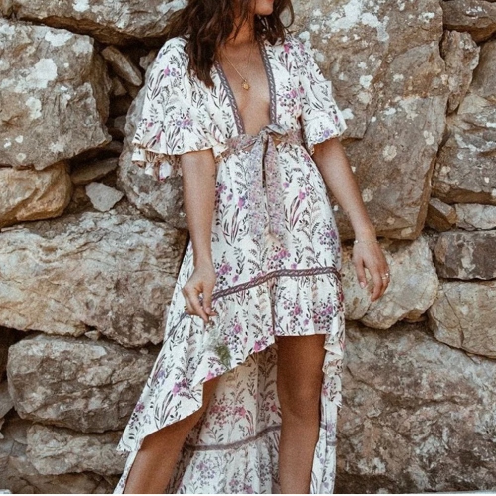 New Boho Summer Floral Hi Low Open Back Dress